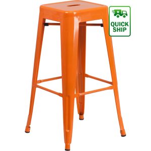 Backless Square Seat Metal Barstool - Orange	
