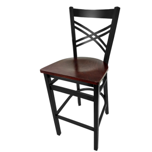 SL2130-1 - Crossback Black Metal Frame Barstool - Mahogany Wood Seat