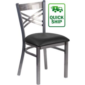 Clear Coat X-Back Metal Chair - Black Vinyl Seat