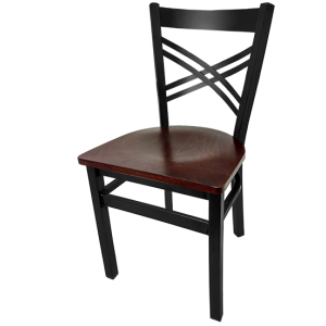 SL2130 Black Metal Frame Chair - Mahogany Wood Seat