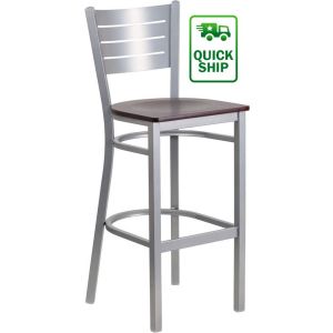 Slatback Metal Frame Barstool - Mahogany Wood Seat