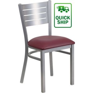 Slatback Metal Chair - Burgundy Vinyl Seat