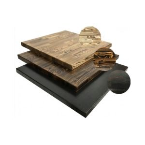 T64 Ash Wood Butcher Block Restaurant Table Top - Light (top), Medium (middle), and Dark (bottom)
