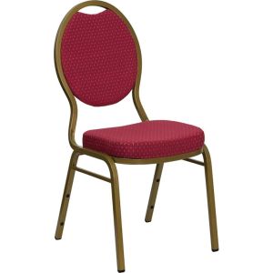 Teardrop Back Banquet Chair - Burgundy Pattern Fabric w/ Gold Frame