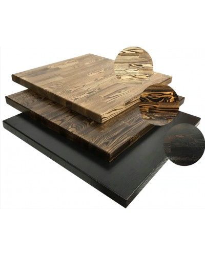 T64 Ash Wood Butcher Block Restaurant Table Top - Light (top), Medium (middle), and Dark (bottom)