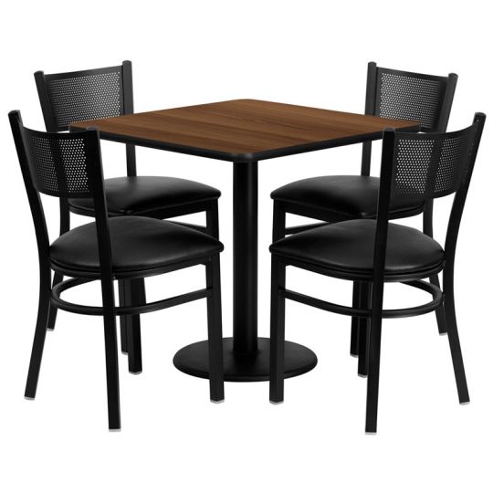 Laminate Table Set 30" Square Table and 4 Black Vinyl Slat Back Chairs
