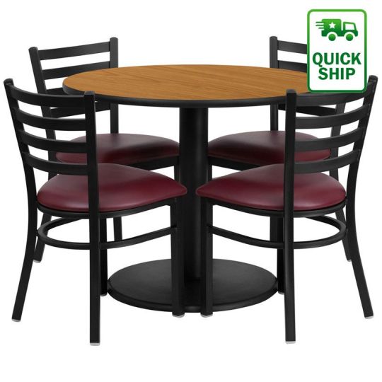 Laminate Table Set - Natural Table w/ Burgundy Vinyl Slat Back Chair