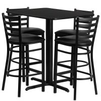 Laminate Table Set 24x42 - Black Table w/ Black Vinyl Barstool