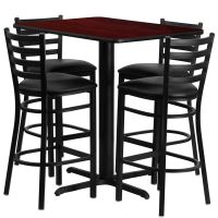 Laminate Table Set 24x42 - Mahogany Table w/ Black Vinyl Barstool