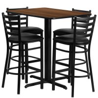 Laminate Table Set 24x42 - Walnut Table w/ Black Vinyl Barstool