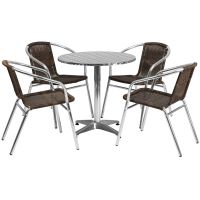 Stainless Steel Outdoor Set - Stainless Table Top w/ Brown Rattan Chair