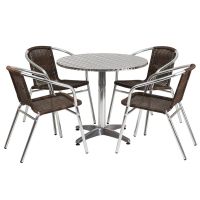 Stainless Steel Outdoor Set - Stainless Table Top w/ Brown Rattan Chair