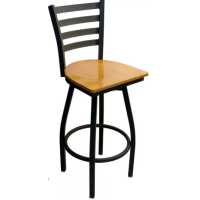 316 Metal Frame Swivel Barstool-Black Frame/Natural Wood Seat