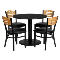 Laminate Table Set - Black Table w/ Black Vinyl Slat Back Chair