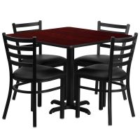 Laminate Table Set - Mahogany Table w/ Black Vinyl Ladderback Chair