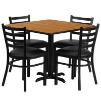 Laminate Table Set - Natural Table w/ Black Vinyl Ladderback Chair