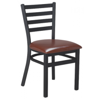 Dante 513B Ladder Back Metal Frame Chair - Black Steel Frame/Brown Vinyl Seat