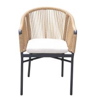 824 Outdoor Resin Arm Chair - Black with Tan Rope Back - Front View