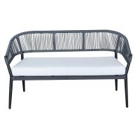 854 Outdoor Resin Bench - Black with Grey Rope Back - Grey Cushion - Front View