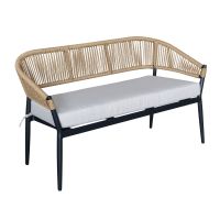 854 Outdoor Resin Bench - Black with Tan Rope Back - Grey Cushion