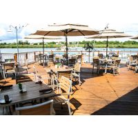AL-1316 Black Outdoor Table Bases with chairs and umbrellas