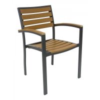 AL-5602 Outdoor Arm Chair - Anthracite Frame/Faux Teak