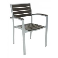 AL-5602 Outdoor Arm Chair - Silver Frame/Gray Faux Teak