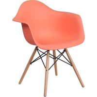 Alonza Plastic Wood Base Chair - Peach