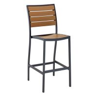 BAL-5602 Outdoor Barstool without Arms - Black Frame/Teak Seat