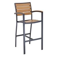 BAL-5602 Outdoor Barstool with Arms - Black Frame/Teak Seat