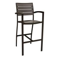 BAL-5602 Outdoor Barstool with Arms - Black Frame/Faux Gray Teak Seat