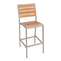 BAL-5602 Outdoor Barstool without Arms - Silver Frame/Teak Seat