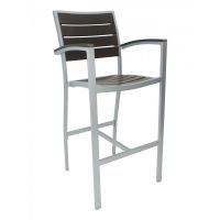 BAL-5602 Outdoor Barstool with Arms - Silver Frame/Faux Gray Teak Seat