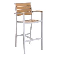 BAL-5602 Outdoor Barstool with Arms - Silver Frame/Teak Seat