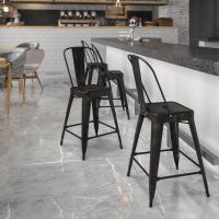 Kai Bistro Indoor Outdoor Counter Height Barstool - Black/Antique Gold