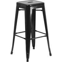 Backless Square Seat Metal Barstool - Black