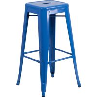 Backless Square Seat Metal Barstool - Blue