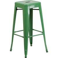 Backless Square Seat Metal Barstool - Green