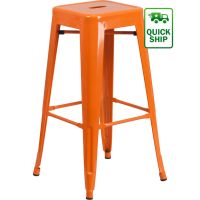Backless Square Seat Metal Barstool - Orange