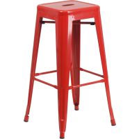 Backless Square Seat Metal Barstool - Red