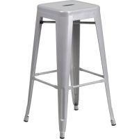 Backless Square Seat Metal Barstool - Silver