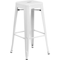 Backless Square Seat Metal Barstool - White