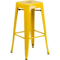 Backless Square Seat Metal Barstool - Yellow