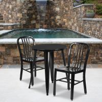 24" round metal table set - Black