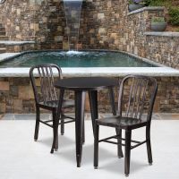 24" round metal table set - Black-Antique Gold