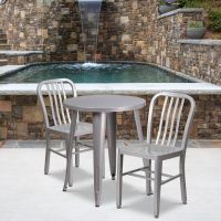 24" round metal table set - Silver