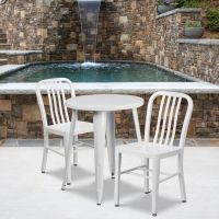 24" round metal table set - White
