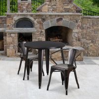 30" round metal table set - Black-Antique Gold