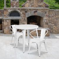 30" round metal table set - White