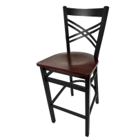 SL2130-1 - Crossback Black Metal Frame Barstool - Mahogany Wood Seat